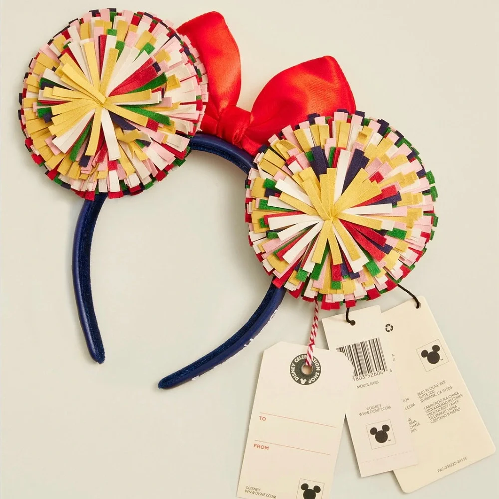 Disney Mickey Mouse Ears with Red Bow and Multicolor Fringe - Picture 3 of 7
